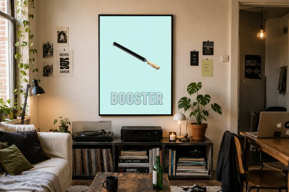 Booster shown as wall art